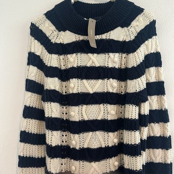 J.Crew Pom-pom Cable-Knit Striped Sweater SzM New w/tags fall wear nautica - Picture 3 of 6